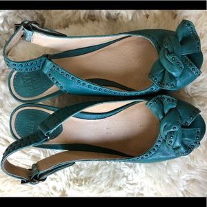 Frye Maya Vintage Stud Sling Heels Teal